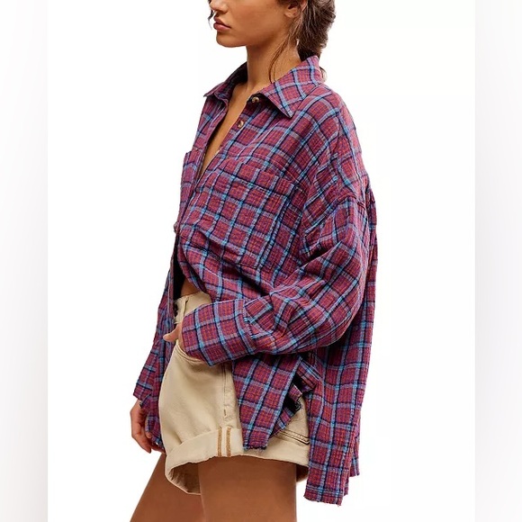 NWT Free People Cardiff Plaid Button Up Shirt - Picture 3 of 11